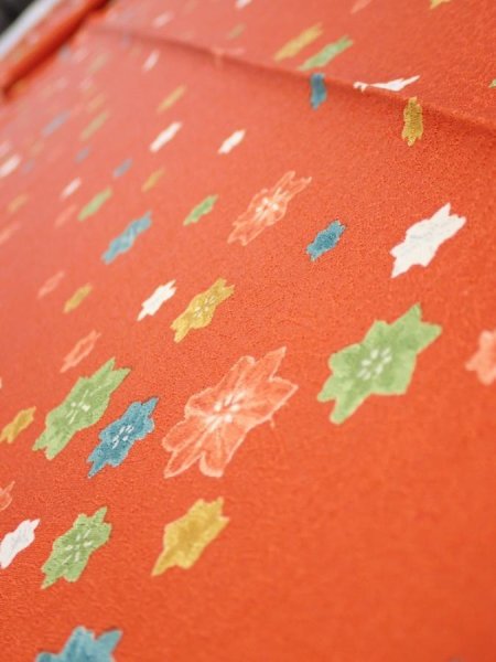 Photo5: 2H09z60  Japanese Kimono Silk  FABRIC Maple Orange-Red 83.5x7.1 (5)