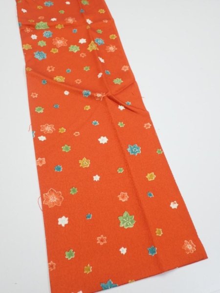 Photo3: 2H10z30  Japanese Kimono Silk  FABRIC Maple Orange-Red 33.5x7.1 (3)