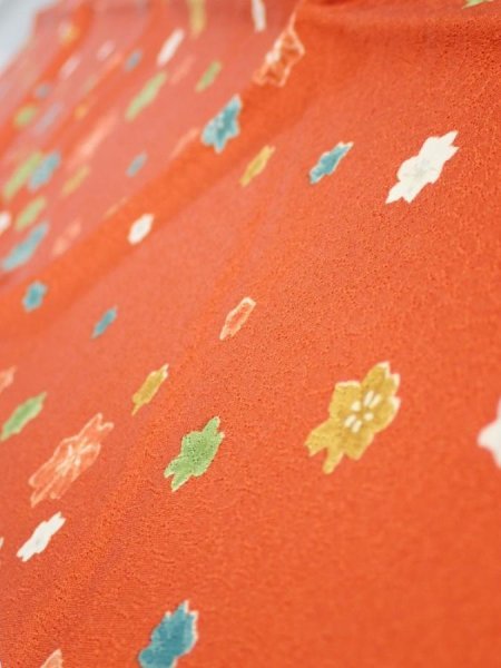 Photo5: 2H10z30  Japanese Kimono Silk  FABRIC Maple Orange-Red 33.5x7.1 (5)