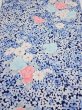 Photo1: 2H01z60  Japanese Kimono Silk  FABRIC Flowers Navy 45.3x14.6 (1)