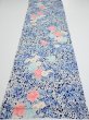 Photo5: 2H01z60  Japanese Kimono Silk  FABRIC Flowers Navy 45.3x14.6 (5)