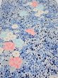 Photo1: 2H05z90  Japanese Kimono Silk  FABRIC Flowers Navy 71.7x14.6 (1)