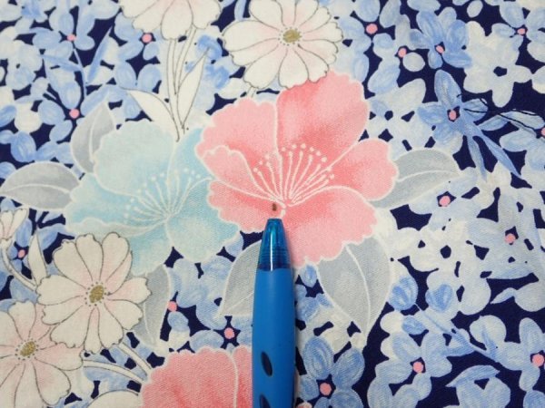 Photo6: 2H08z50  Japanese Kimono Silk  FABRIC Flowers Navy 64.6x7.7 (6)