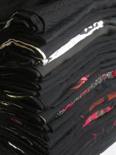 Photo1: SUSG01z14  Japanese Kimono Silk BLACK HAORI 25pcs FREE SHIPPING (1)