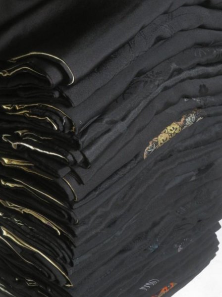 Photo1: SUSG02z14  Japanese Kimono Silk BLACK HAORI 25pcs FREE SHIPPING (1)