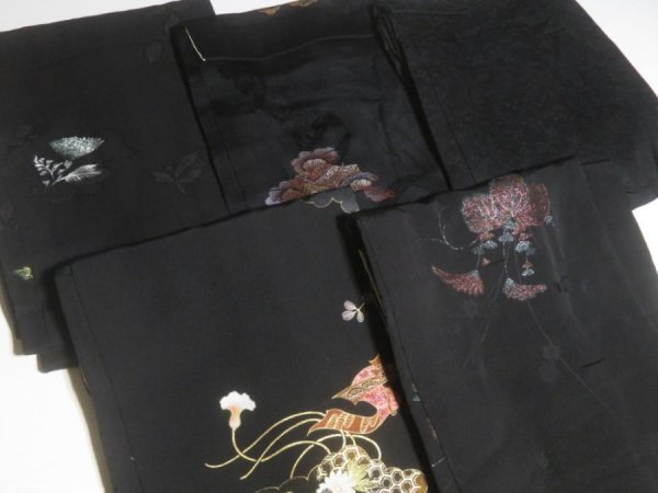 Photo3: SUSG02z14  Japanese Kimono Silk BLACK HAORI 25pcs FREE SHIPPING (3)