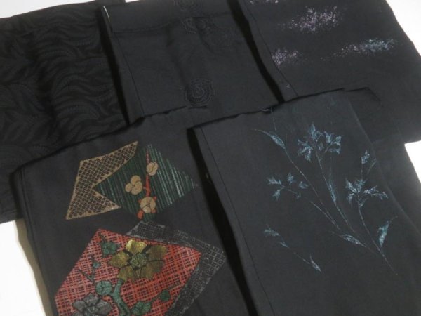 Photo5: SUSG02z14  Japanese Kimono Silk BLACK HAORI 25pcs FREE SHIPPING (5)