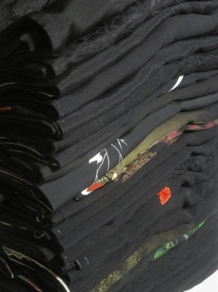 Photo1: SUSG03z14  Japanese Kimono Silk BLACK HAORI 25pcs FREE SHIPPING (1)