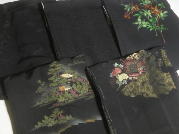 Photo5: SUSG03z14  Japanese Kimono Silk BLACK HAORI 25pcs FREE SHIPPING (5)