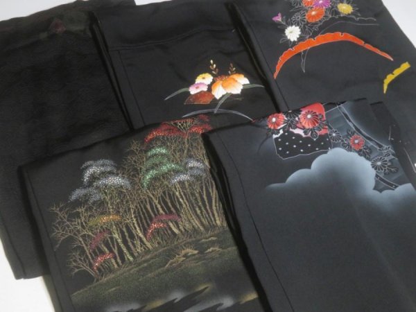 Photo2: SUSG04z14  Japanese Kimono Silk BLACK HAORI 25pcs FREE SHIPPING (2)