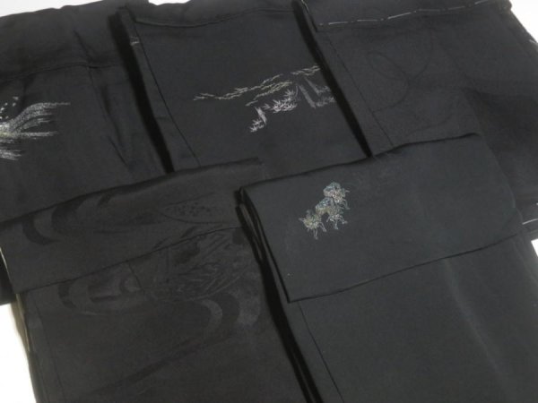 Photo6: SUSG04z14  Japanese Kimono Silk BLACK HAORI 25pcs FREE SHIPPING (6)
