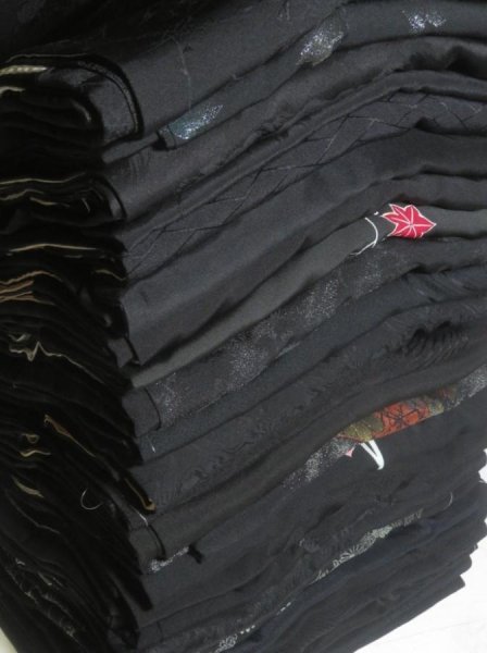 Photo1: SUSG05z14  Japanese Kimono Silk BLACK HAORI 25pcs FREE SHIPPING (1)