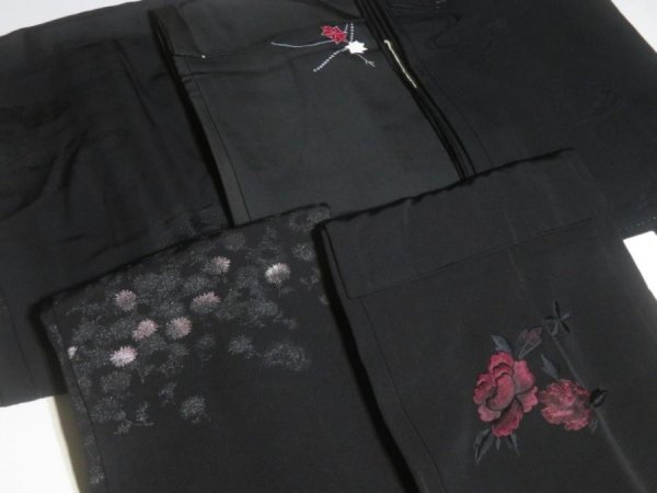 Photo3: SUSG05z14  Japanese Kimono Silk BLACK HAORI 25pcs FREE SHIPPING (3)