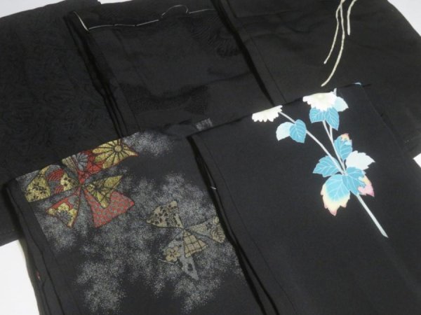 Photo4: SUSG05z14  Japanese Kimono Silk BLACK HAORI 25pcs FREE SHIPPING (4)