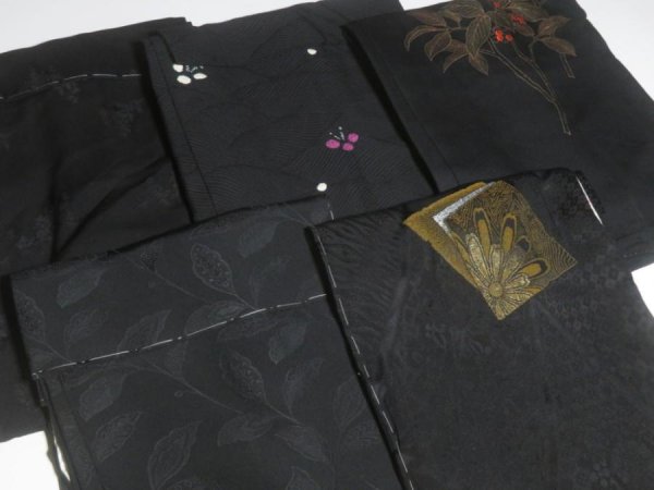 Photo6: SUSG05z14  Japanese Kimono Silk BLACK HAORI 25pcs FREE SHIPPING (6)