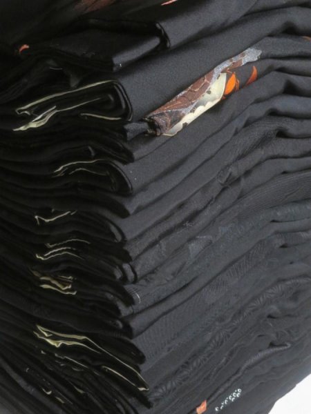 Photo1: SUSG06z14  Japanese Kimono Silk BLACK HAORI 25pcs FREE SHIPPING (1)