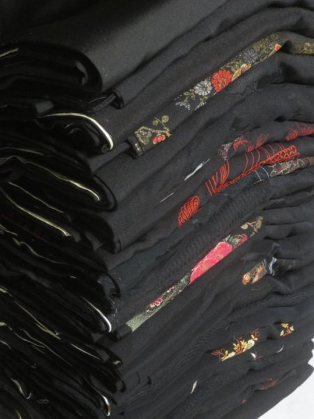 Photo1: SUSG07z14  Japanese Kimono Silk BLACK HAORI 25pcs FREE SHIPPING (1)