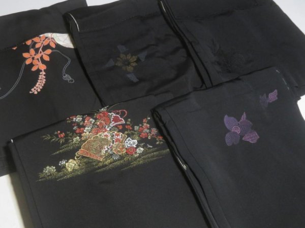 Photo2: SUSG07z14  Japanese Kimono Silk BLACK HAORI 25pcs FREE SHIPPING (2)