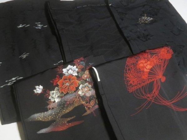 Photo3: SUSG07z14  Japanese Kimono Silk BLACK HAORI 25pcs FREE SHIPPING (3)