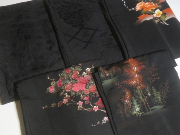 Photo4: SUSG07z14  Japanese Kimono Silk BLACK HAORI 25pcs FREE SHIPPING (4)