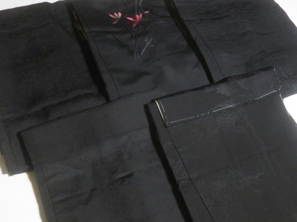 Photo6: SUSG07z14  Japanese Kimono Silk BLACK HAORI 25pcs FREE SHIPPING (6)