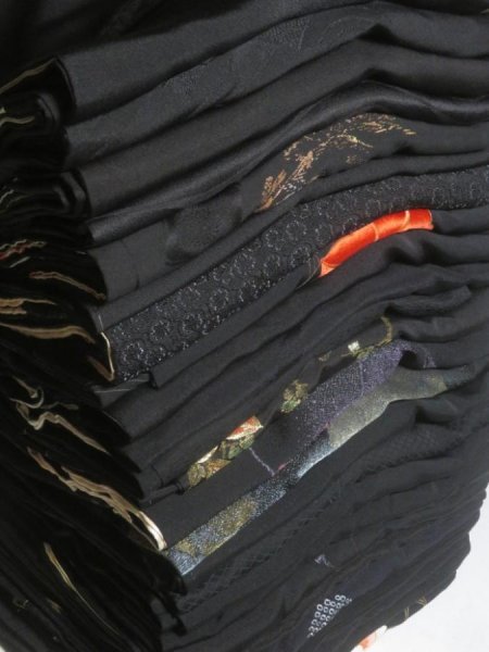 Photo1: SUSG08z14  Japanese Kimono Silk BLACK HAORI 25pcs FREE SHIPPING (1)