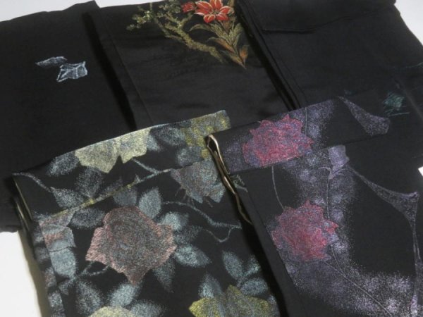 Photo4: SUSG08z14  Japanese Kimono Silk BLACK HAORI 25pcs FREE SHIPPING (4)