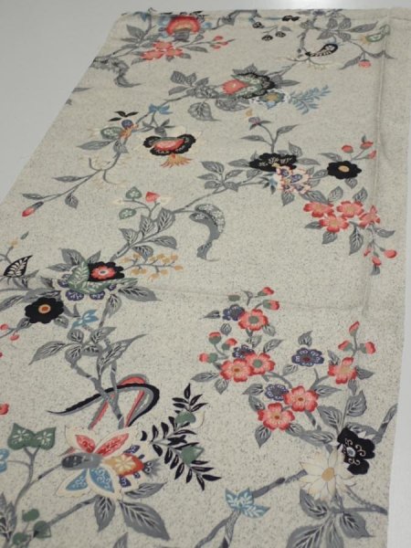 Photo3: 4K01z50  Japanese Kimono Silk  FABRIC Flowers Off-white 39.4x14.4 (3)