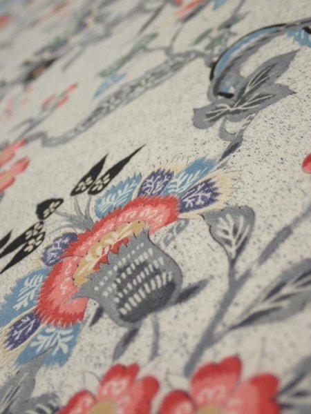 Photo4: 4K01z50  Japanese Kimono Silk  FABRIC Flowers Off-white 39.4x14.4 (4)