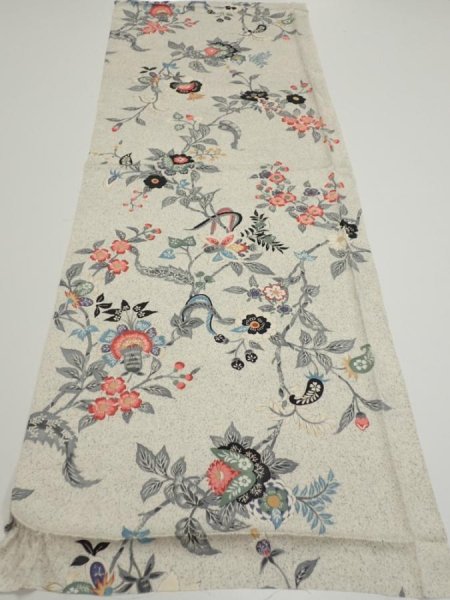 Photo5: 4K02z50  Japanese Kimono Silk  FABRIC Flowers Off-white 39.4x14.4 (5)