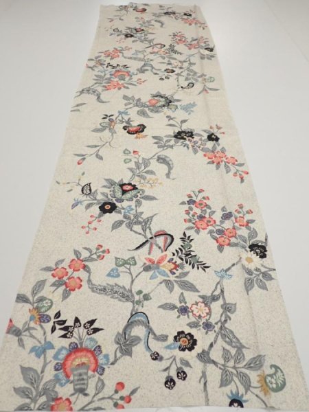 Photo5: 4K04z70  Japanese Kimono Silk  FABRIC Flowers Off-white 51.2x14.4 (5)