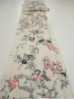 Photo1: 4K06z100  Japanese Kimono Silk  FABRIC Flowers Off-white 82.7x14.4 (1)