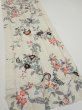 Photo3: 4K06z100  Japanese Kimono Silk  FABRIC Flowers Off-white 82.7x14.4 (3)