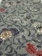 Photo1: 4K02z60  Japanese Kimono Silk  FABRIC Flower Blue-Gray 40.2x13.8 (1)