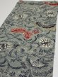 Photo3: 4K02z60  Japanese Kimono Silk  FABRIC Flower Blue-Gray 40.2x13.8 (3)