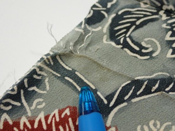 Photo6: 4K02z60  Japanese Kimono Silk  FABRIC Flower Blue-Gray 40.2x13.8 (6)