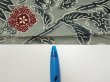 Photo7: 4K02z60  Japanese Kimono Silk  FABRIC Flower Blue-Gray 40.2x13.8 (7)