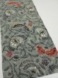 Photo2: 4K03z70  Japanese Kimono Silk  FABRIC Flower Blue-Gray 52.4x13.8 (2)