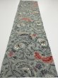 Photo5: 4K04z70  Japanese Kimono Silk  FABRIC Flower Blue-Gray 51.6x13.6 (5)