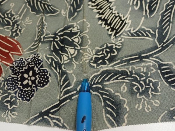 Photo6: 4K06z50  Japanese Kimono Silk  FABRIC Flower Blue-Gray 56.7x9.4 (6)