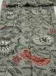 Photo2: 4K07z110  Japanese Kimono Silk  FABRIC Flower Blue-Gray 78.7x13.6 (2)