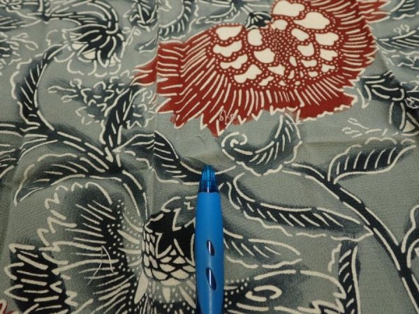 Photo6: 4K07z110  Japanese Kimono Silk  FABRIC Flower Blue-Gray 78.7x13.6 (6)