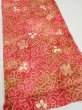 Photo2: 4K02z40  Japanese Kimono Silk SHIBORI FABRIC Flower Red-Pink 44.5x14.4 (2)