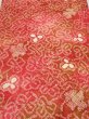 Photo1: 4K03z40  Japanese Kimono Silk SHIBORI FABRIC Flower Red-Pink 42.5x14.4 (1)