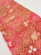 Photo1: 4K06z30  Japanese Kimono Silk SHIBORI FABRIC Flower Red-Pink 45.7x10.2 (1)
