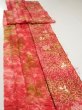 Photo4: 4K07z80  Japanese Kimono Silk SHIBORI FABRIC Flower Red-Pink 82.7x15.0 (4)