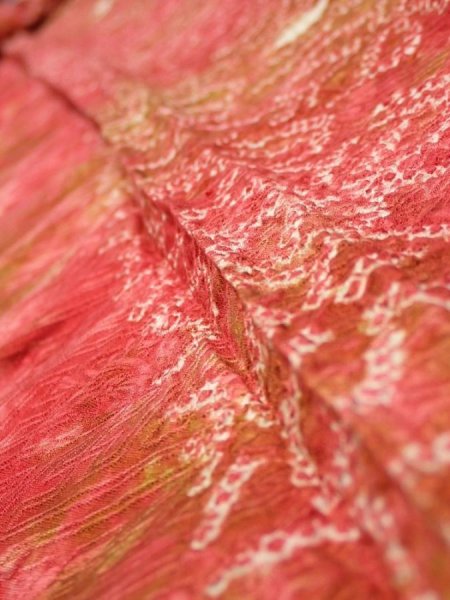 Photo5: 4K07z80  Japanese Kimono Silk SHIBORI FABRIC Flower Red-Pink 82.7x15.0 (5)