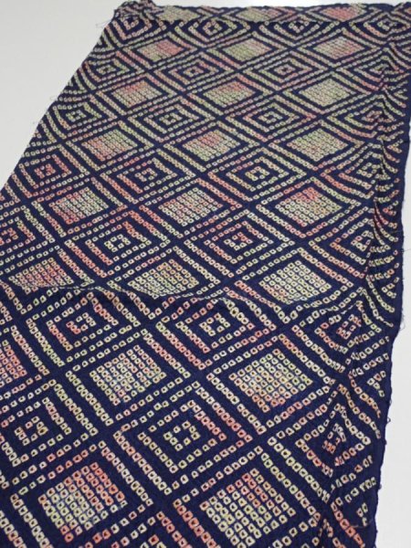 Photo3: 4K03z60  Japanese Kimono Silk SHIBORI FABRIC  Dark navy 47.6x14.6 (3)
