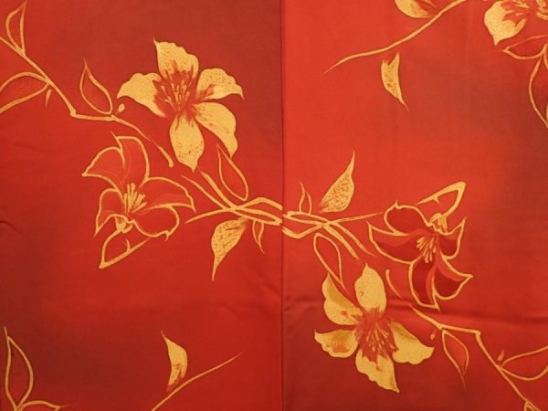 Photo3: 6903T03z520 Vintage Japanese Kimono Silk HAORI Lily Orange-Red (3)