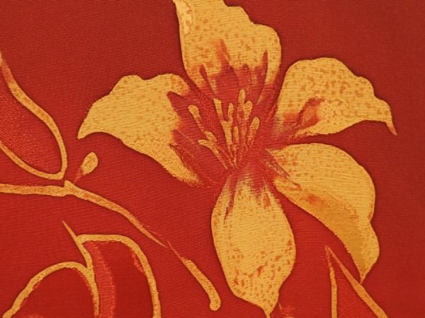 Photo4: 6903T03z520 Vintage Japanese Kimono Silk HAORI Lily Orange-Red (4)